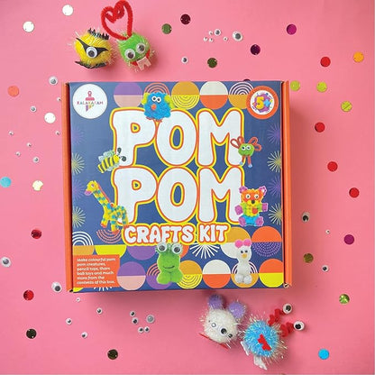 Kalakaram Diy Pom Pom Craft Kit for Kids | Create Adorable Pom Pom Crafts Using Pom Pom Balls | Diy Kit for Kids | Pack of 250+ Pieces