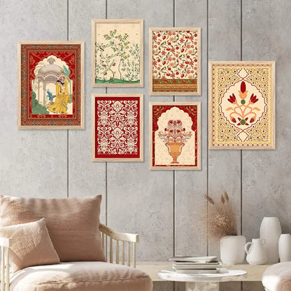 Kotart Madhubani Art Collection Painting with Frame Pack of 6 B