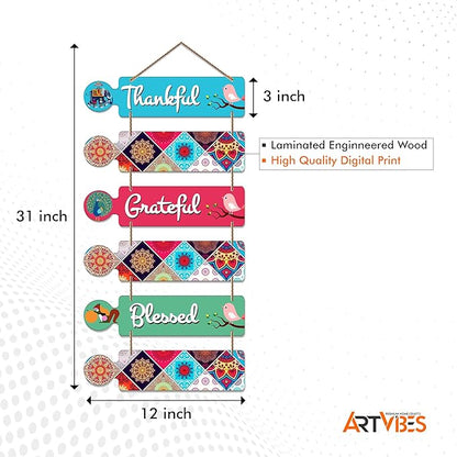 Artvibes Blessed Quote Decorative Wall Art Mdf Wooden Wall Hanger for Living Room | Set of 6