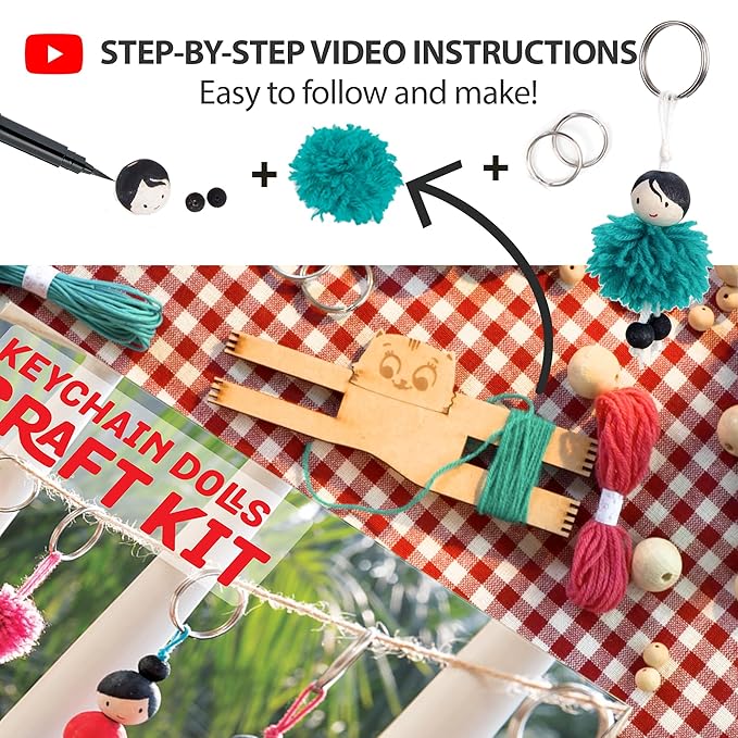 Chalk and Chuckles Keychain Dolls - Art and Craft Kit | Make 15 Keychains | Diy Creative Toys for Kids