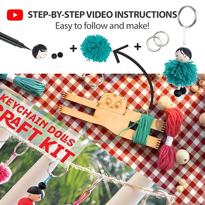 Chalk and Chuckles Keychain Dolls - Art and Craft Kit | Make 15 Keychains | Diy Creative Toys for Kids