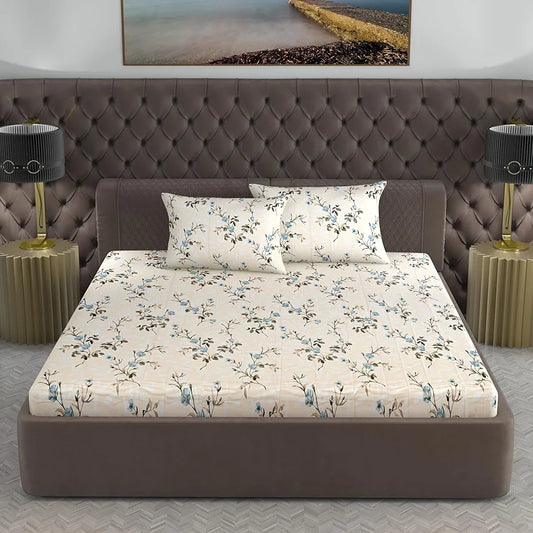 Divine Casa 100% Cotton Bedsheet for King Size Bed Modern Printed Design with 2 Pillow Covers Colour Floral Gold