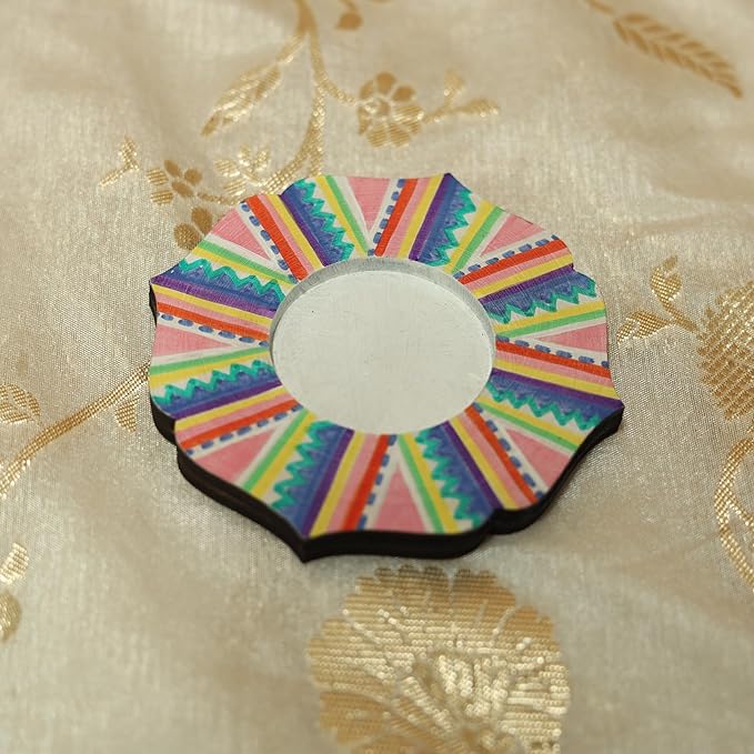 Hobby India 10 Pieces Mdf Wooden Tealight Candle Holder for Home and Office Decoration