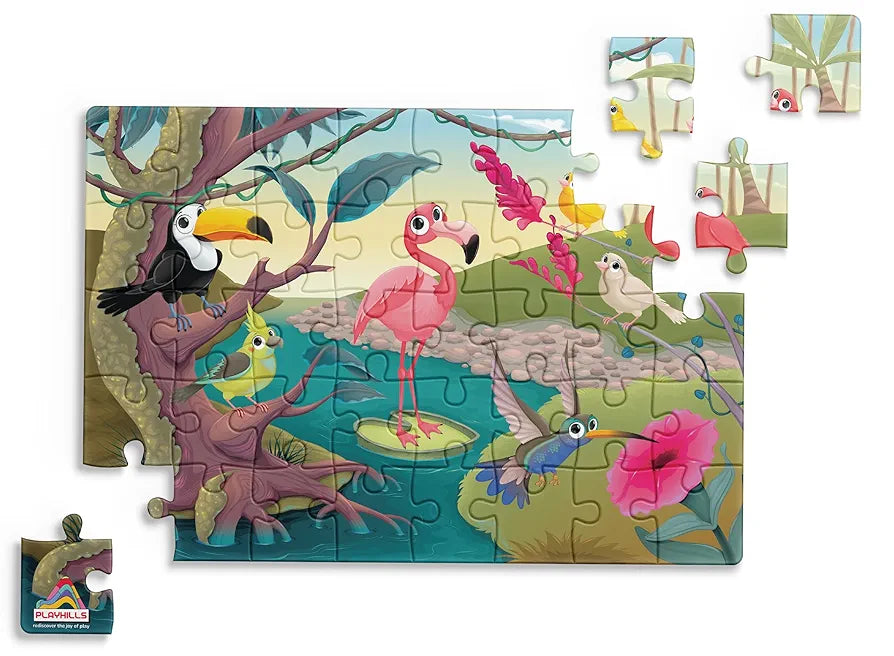 Playhills Wooden Puzzle Colourful Birds in Jungle 60 Puzzle Pieces, Ideal Holiday/Birthday Gift for Kids 3,4,5,6,7 Years