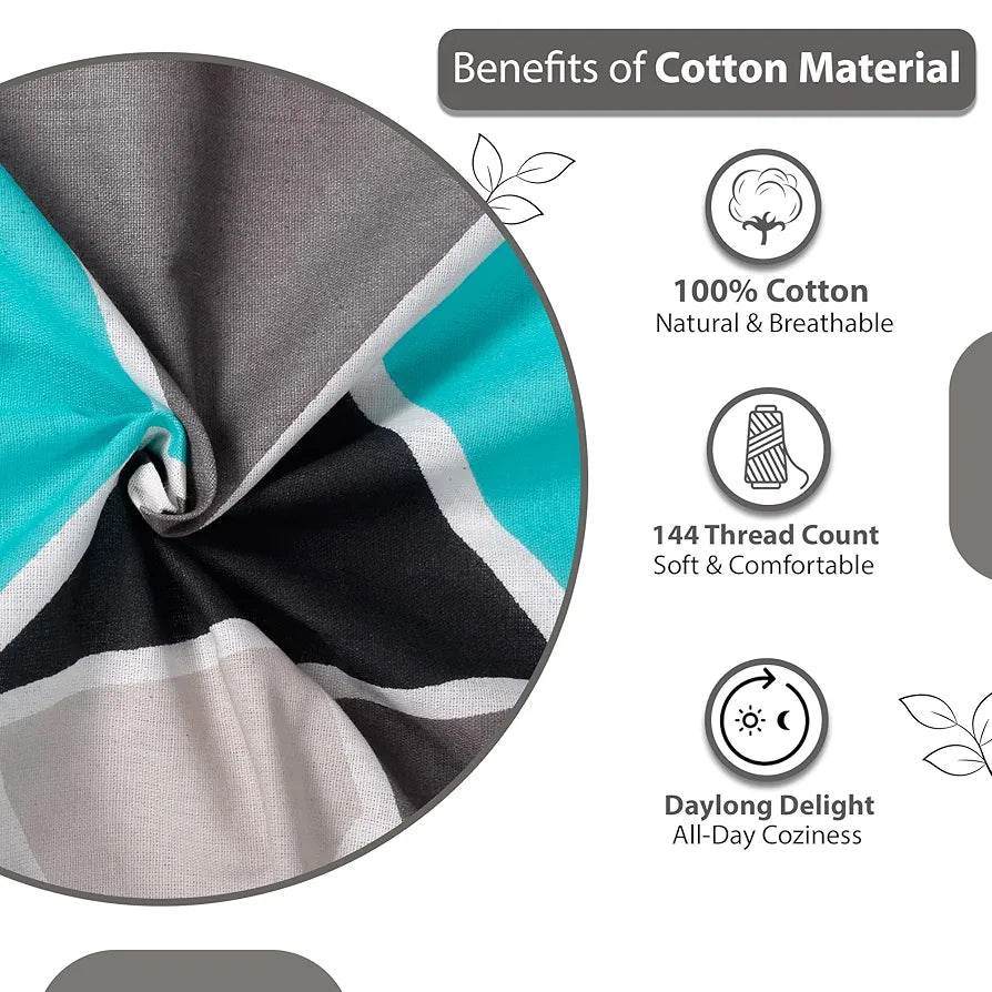 Divine Casa Bedsheet for Single Size Bed 144 TC Cotton Bedsheet for Single Size Bed with 1 Pillow Cover  Geometric Colour Aqua Grey