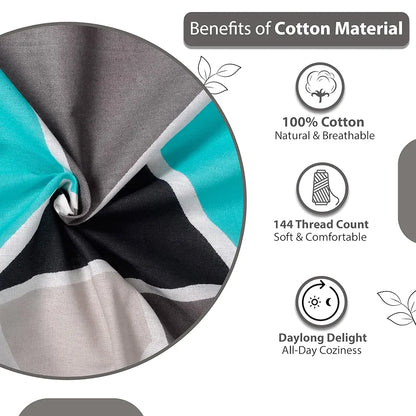 Divine Casa Bedsheet for Single Size Bed 144 TC Cotton Bedsheet for Single Size Bed with 1 Pillow Cover  Geometric Colour Aqua Grey