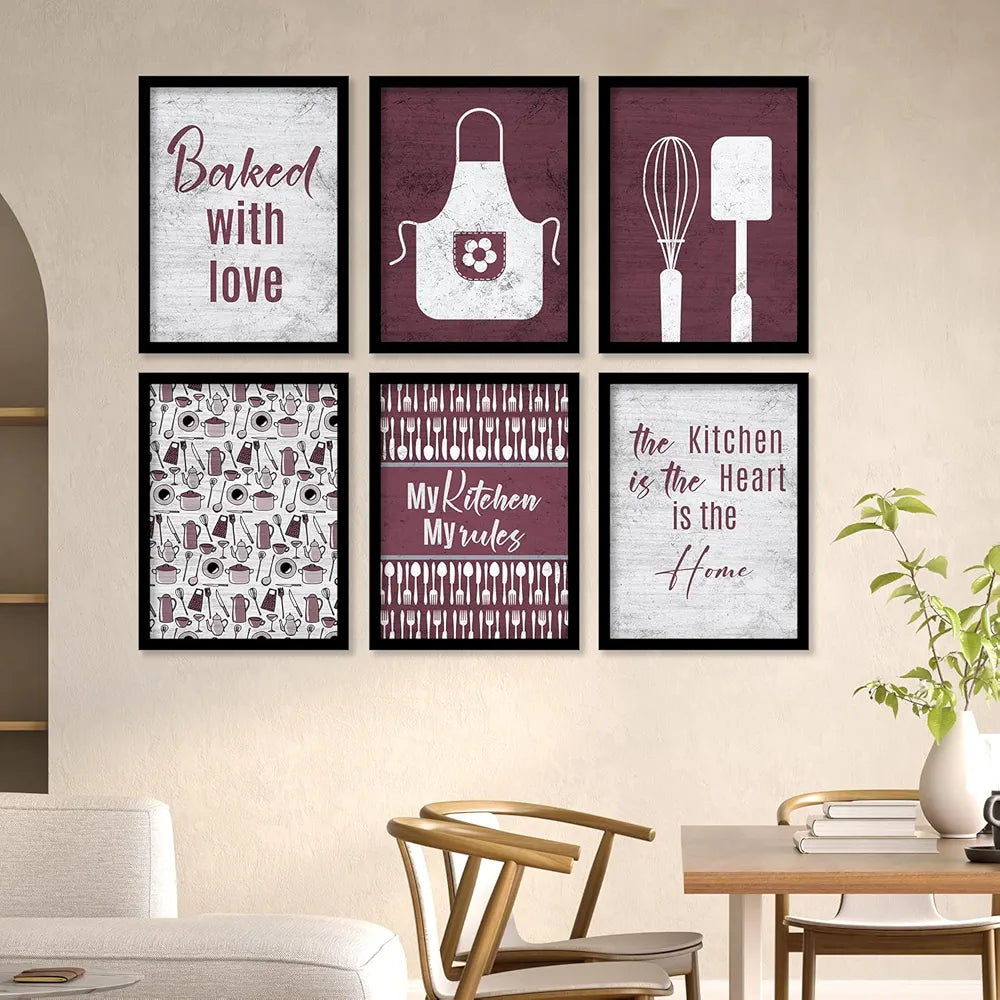 Kotart Baked With Love Restaurant Quotes Posters with Frame for Kitchen Wall Decoration