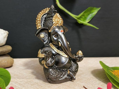 Gold Art India's Ganesha Idol Magnet Color with Golden Jewelry Perfect for Home or Car Dashboard