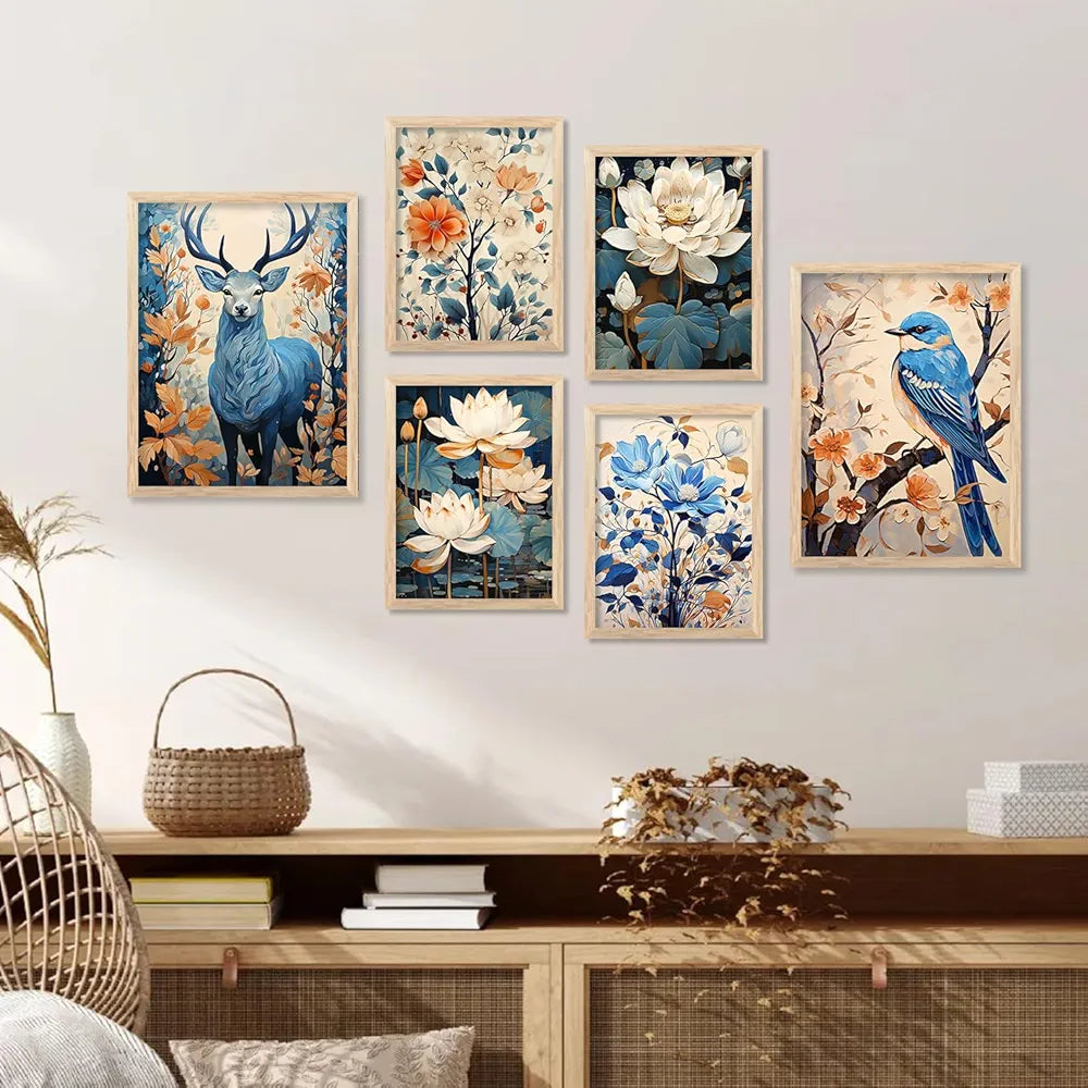 Kotart Madhubani Paintings Modern Art Wall Decor Framed Paintings Set of 6 Multicolor H