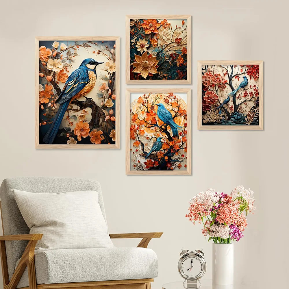 kotart Nature Inspired wall Art Paintings with Frame Set of 4 Frames D