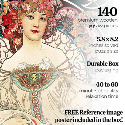 91knots - F. Champenois Imprimeur-editeur 140 Pieces Wooden Jigsaw Puzzle for Adults and Kids 5+ Years | Alphonse Maria Mucha 's Artwork