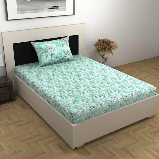Divine Casa 100% Cotton Bedsheet for Single Bed, 144 TC Bedsheet Single Size Bed Cotton with 1 Pillow Cover Colour Aqua Mist