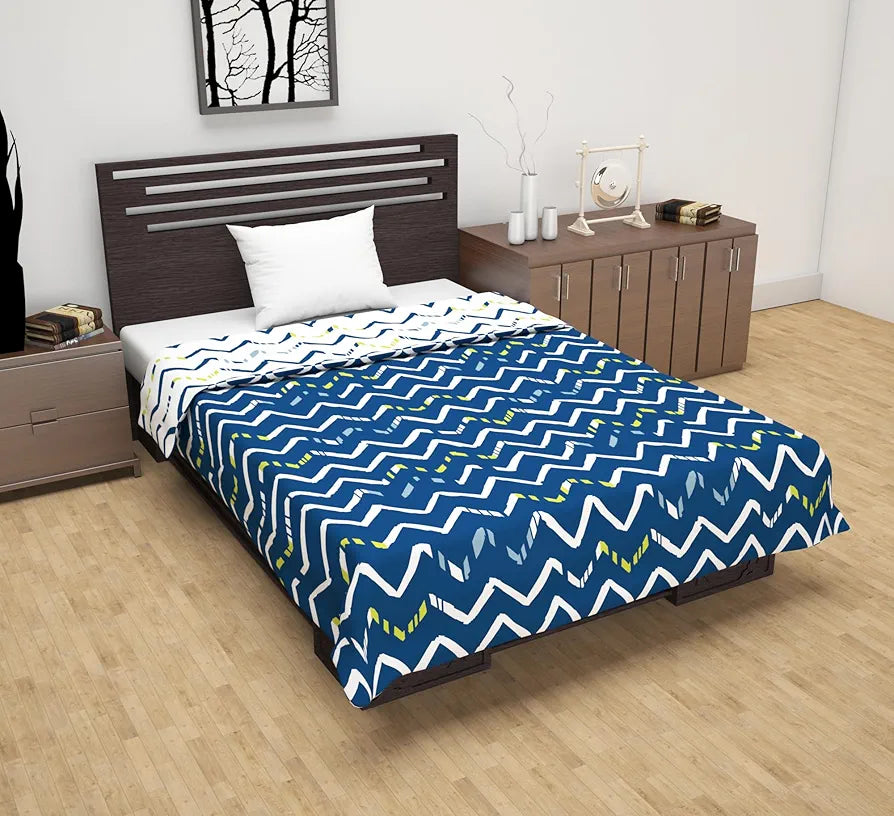 Divine Casa 120 GSM Microfiber Reversible Blanket Soft Printed All-Season AC Blanket Single Bed Colour Pastel Blue