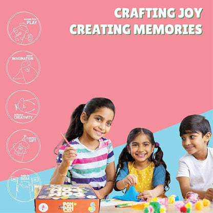 Kalakaram Diy Pom Pom Craft Kit for Kids | Create Adorable Pom Pom Crafts Using Pom Pom Balls | Pack of 250+ Pieces | Diy Kit for Kids