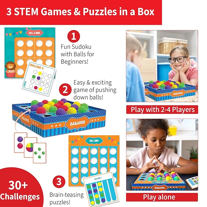 Chalk and Chuckles Chalk & Chuckles Ballaroo 3-in-1 Brain Games for Kids Age 4-8 Year Old | Stem Educational Toys