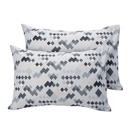 Huesland by Ahmedabad Cotton 186 TC Cotton Bedsheet for Double Bed King Size with 2 Pillow Covers | White & Grey