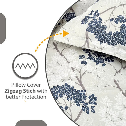 Divine Casa Bedsheet for Single Size Bed 144 TC Cotton Bedsheet for Single Size Bed with 1 Pillow Cover  Floral Colour Grey Blue