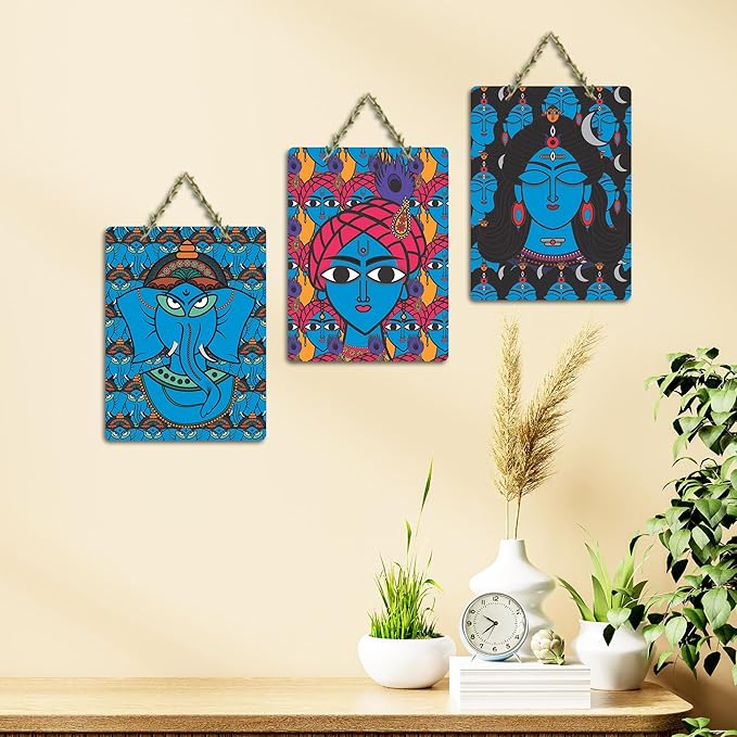 Artvibes Decorative Religious Art Wooden Wall Hanging Decoration Items for Home | Set of 3