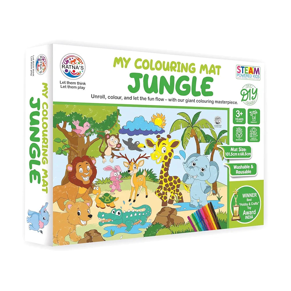 Ratna's My Coloring Mat Jungle Printed Mat of Size 40 x 27 Inches, Washable & Reusable Colouring Kit for Kids 3+ Years
