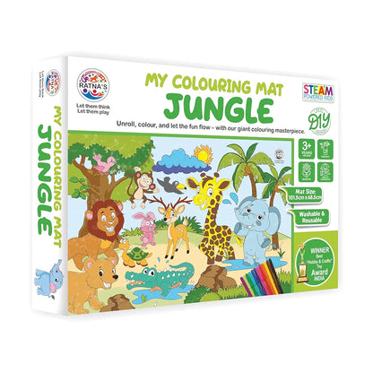 Ratna's My Coloring Mat Jungle Printed Mat of Size 40 x 27 Inches, Washable & Reusable Colouring Kit for Kids 3+ Years
