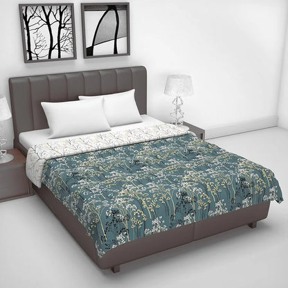 Divine Casa 120 GSM Floral Microfibre Reversible Lightweight Printed Double Bed AC Dohar Blanket Colour Beetal Grey TC - 120