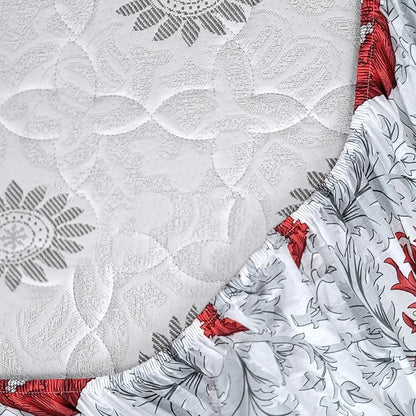 Divine Casa 144TC 100% Cotton Fitted Bedsheets Queen Size Printed Double King Bed Size Elasticated Fitted Bedspread with 2 Pillow Covers Colour Red Mist