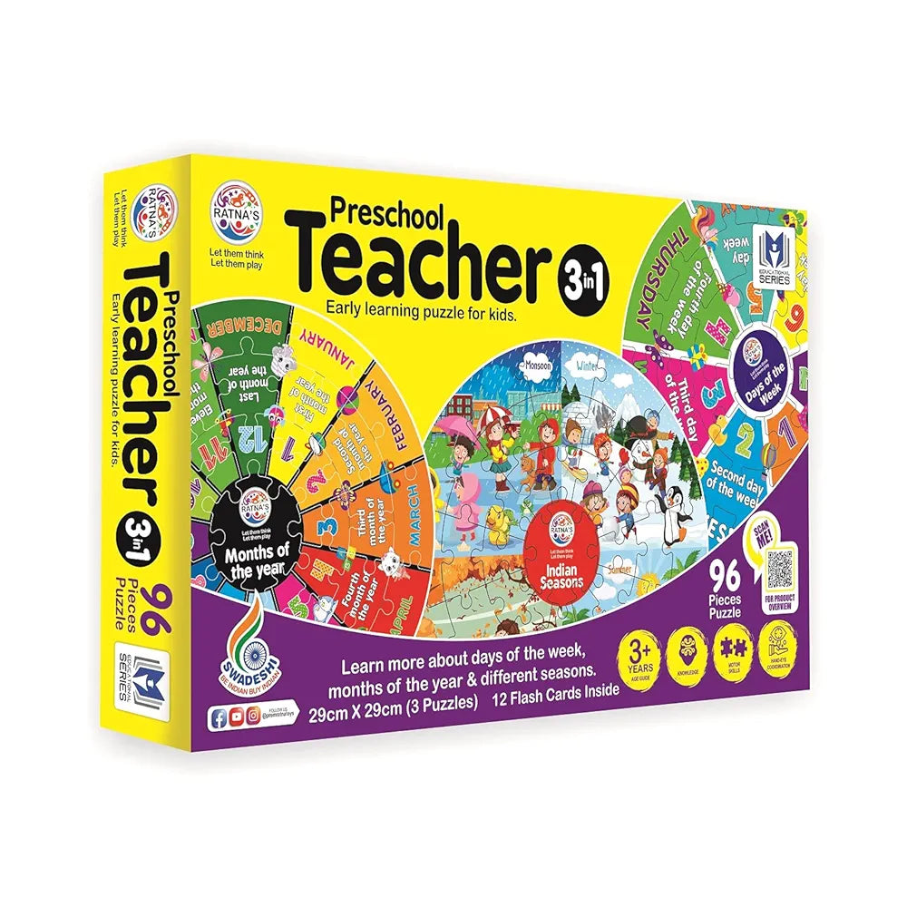 Preschool Teacher 3 in 1|A Perfect Early Learner Jigsaw Puzzle for Kids|Learn More About Days of The Week,Months of The Year & Different Indian Seasons