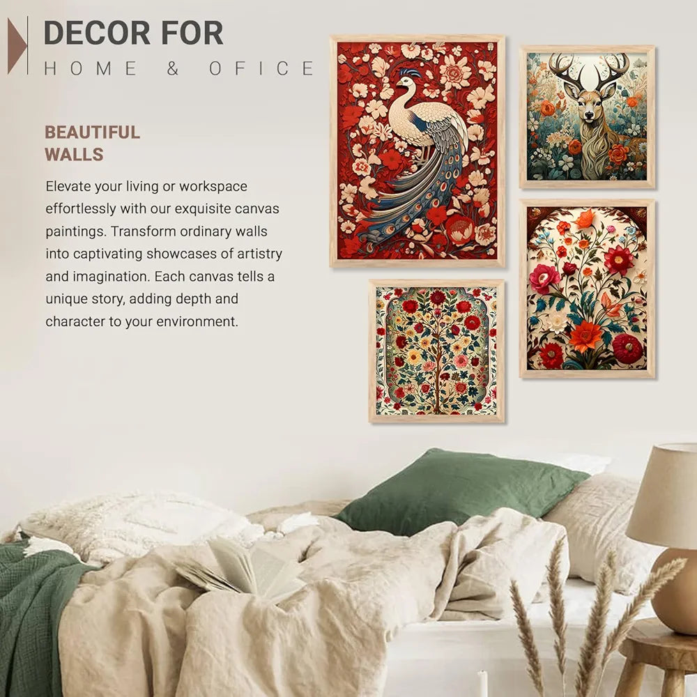 Kotart Madhubani Art Paintings with Frame Traditional Framed Painting Set of 4 Frames E