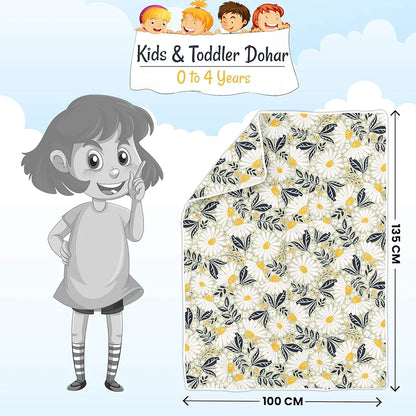 Divine Casa Floret 100% Cotton Single Kids Dohar 120 GSM Soft & Lightweight Throw Blanket Colour Vintage Daisies