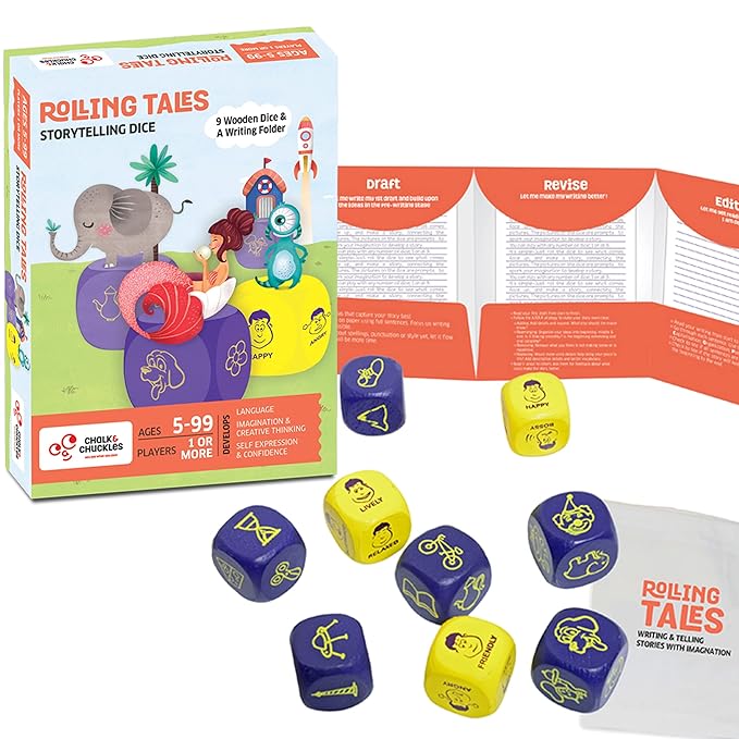 Chalk and Chuckles Rolling Tales, Story Telling Wooden Dice Cubes | Learning and Education Game