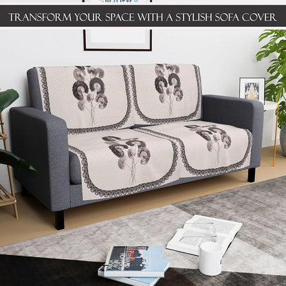 Kuber Industries Set of 4 Velvet 2 Seater Sofa Covers for Living Room Digital Flower-Cream & Green