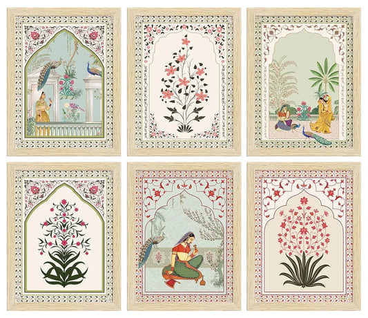 ArtX Paper Indian Rangmala Madhubani Madhubani-SO6-01 Art Paintings with Frame Wall Painting Multicolor Set of 6