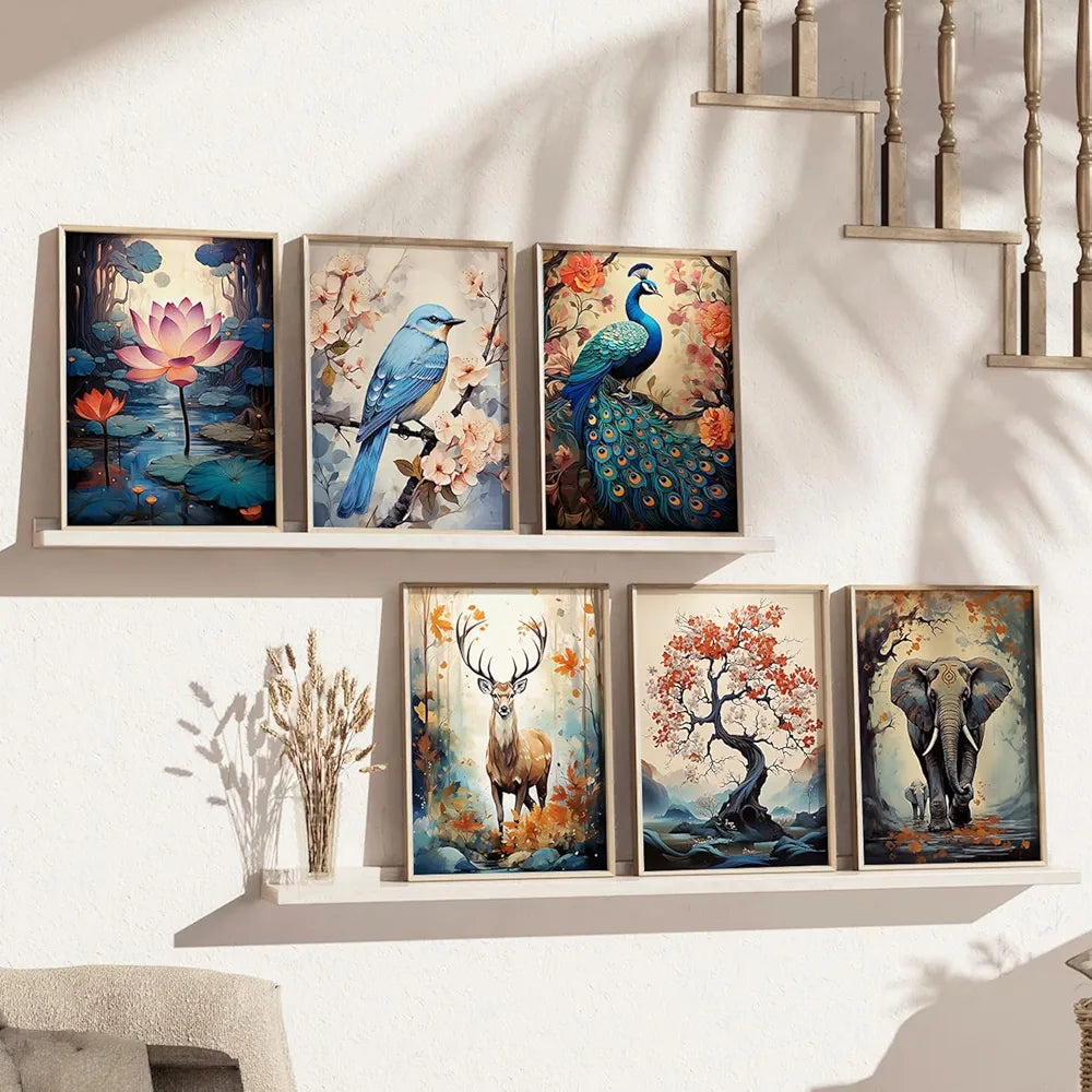 Kotart Premium Digital Traditional Art Paintings with Frame Wall Decor For Living Room Pack of 6