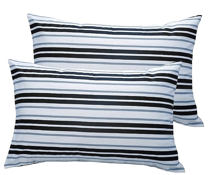 Huesland by Ahmedabad Cotton 186 TC King Size Bedsheet Cotton with 2 Pillow Covers | Stripes Black & Grey