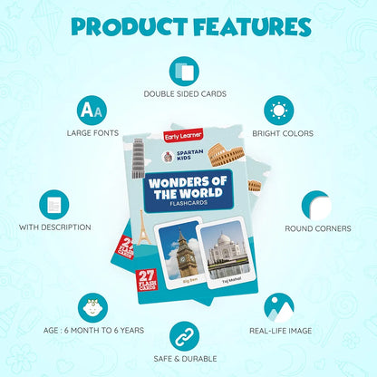SPARTAN KIDS Wonders of The World Creative_Thinking Flash Cards for Kids | 27 Early Learning Flash Cards Easy & Fun Way of Learning 1 Year to 6 Years Babies