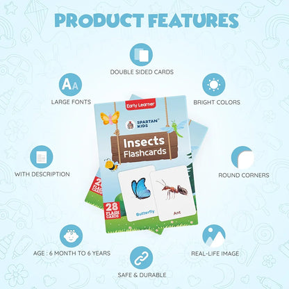 SPARTAN KIDS® Insect Flash Cards for Kids | 28 Early Learning Flash Cards Easy & Fun Way of Learning 1 Year to 6 Years Babies