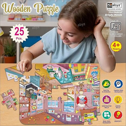 ABYZ Wooden Jigsaw Puzzles for Kids The Beach House Jigsaw Puzzle for Kids of Age 4-6 Years 25 Pcs Puzzle
