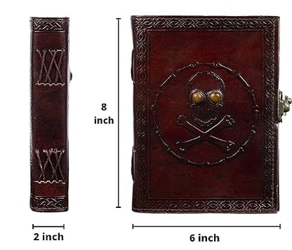 CraftShades- Handmade Leather Diary Embossed with Skull. Antique Lock Closure. Pefect for Artist Sketchbook, Scrapbook, Drawing, Writing etc. Brown Colour Size 5×7 inch (Skull)
