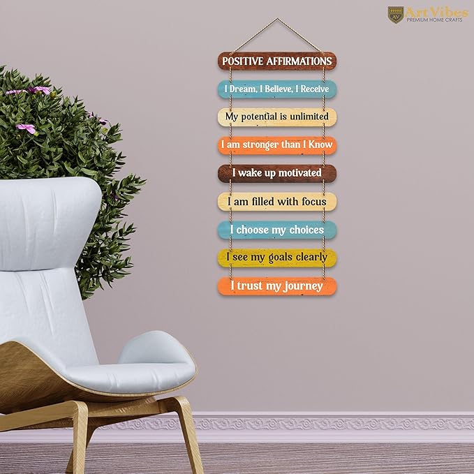 Artvibes Positive Affirmations Printed Wooden Wall Hanging for Home Decorative Items | Wall Artwork for Hall Decor