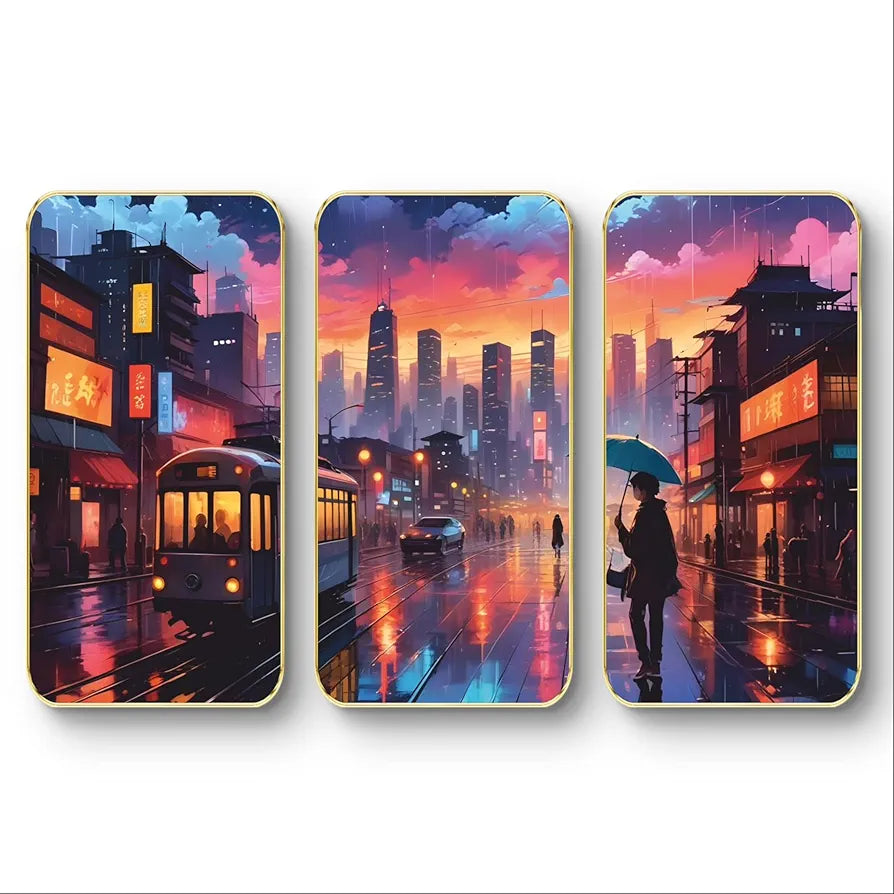 Livin'luxe Set of 3 Rainy Umbrella Modern Art Boho Painting Premium Framed Laminated Wall Paintings SP-2