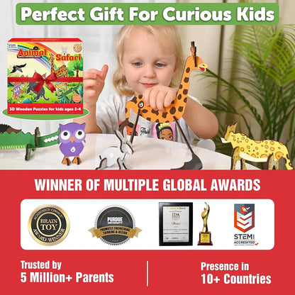 Butterfly EduFields 3D Wooden Animal Puzzles for Kids  | DIY Educational Toys for Boys & Girls | Birthday Gift for 2, 3, 4 Year Old Kids | Montessori Learning & Craft Kit