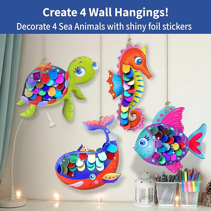 Chalk and Chuckles Art and Craft Kit | Fabulous Foil Decorations for Kids Age 4-9 Year | Sea Animals Diy Toys