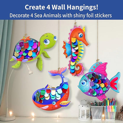 Chalk and Chuckles Art and Craft Kit | Fabulous Foil Decorations for Kids Age 4-9 Year | Sea Animals Diy Toys