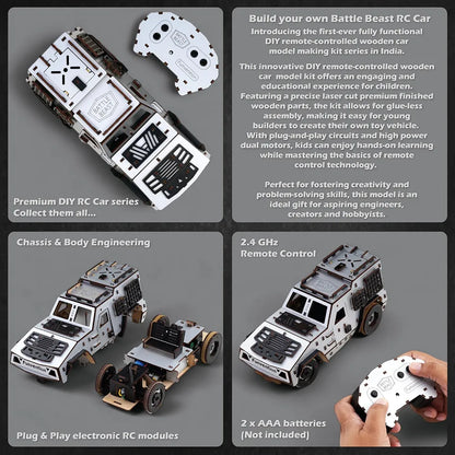 Funvention Battle Beast DIY RC Car - DIY 2.4GHz Remote Control Car Model for Kids - Build High-Speed Racing Car Type-C Charging Dual Motor Car STEM Kit Made in India