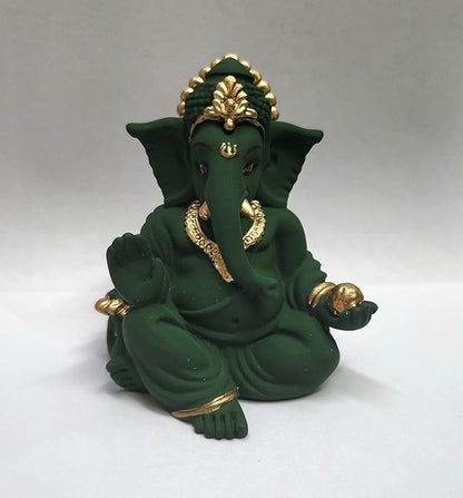 Gold Art India Terracotta Green Gaddi Ganesha for Car Dashboard Home Decor Gadditerracotta green