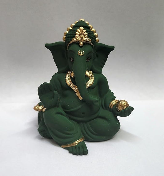 Gold Art India Terracotta Green Gaddi Ganesha for Car Dashboard Home Decor Gadditerracotta green