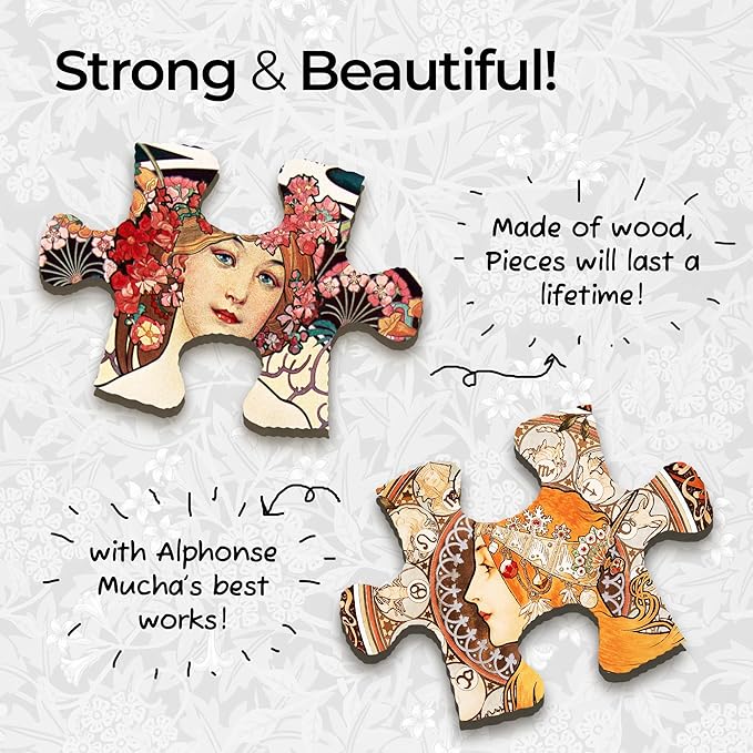 91knots Monaco Monte Carlo by Alphonse Mucha-wooden Jigsaw Puzzle (140 Pieces) for Adults and Kids | Brain Booster Games & Toys