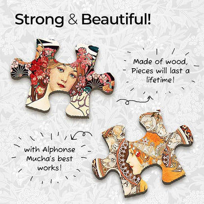 91knots Monaco Monte Carlo by Alphonse Mucha-wooden Jigsaw Puzzle (140 Pieces) for Adults and Kids | Brain Booster Games & Toys