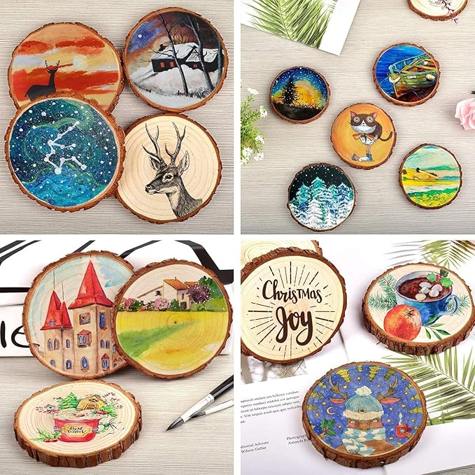 Hobby India Natural Mango Wooden Round Diy Craft Coasters for Your Drinks | Beverages & Bar Glasses