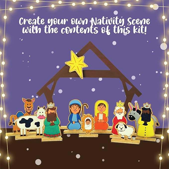 Kalakaram Diy Wooden Nativity Scene Painting Kit, Paint & Assemble Wooden Nativity Scene at Home, Christmas Theme Craft Kit | Activity Kit for Kids